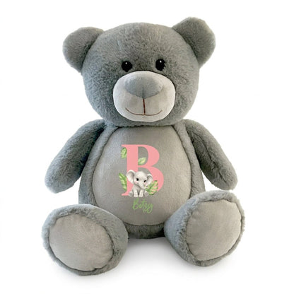 Personalised Animal Alphabet Grey Teddy Bear | New Baby, 1st Birthday or Christening Gift - The Lovely Keepsake Company