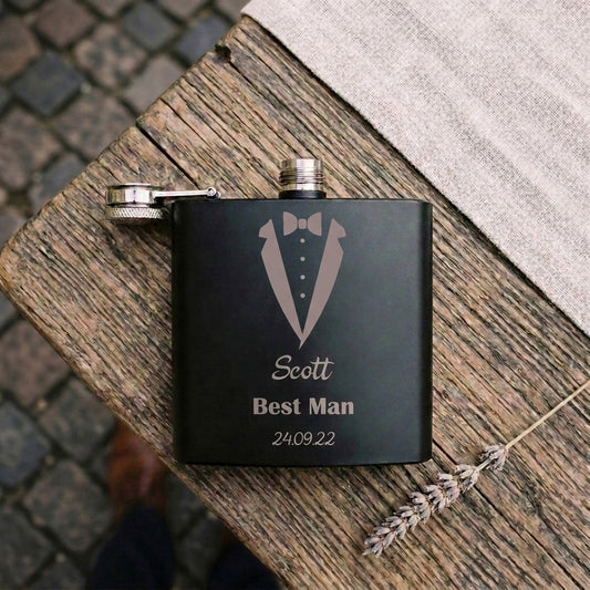 Personalised Engraved Wedding Tuxedo Special Occasion Hip Flask 6oz
