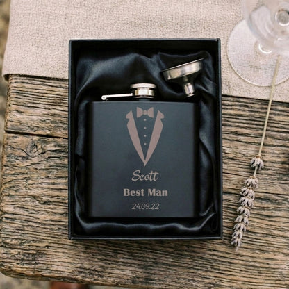 Personalised Engraved Wedding Tuxedo Special Occasion Hip Flask 6oz
