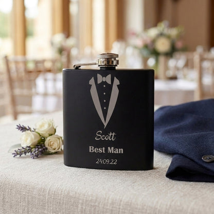 Personalised Engraved Wedding Tuxedo Special Occasion Hip Flask 6oz