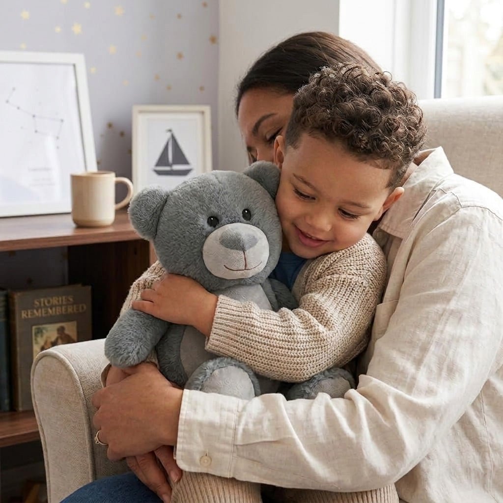 Personalised Construction Alphabet Grey Plush Teddy Bear 42cm | Kids Birthday or Christening Gift - The Lovely Keepsake Company