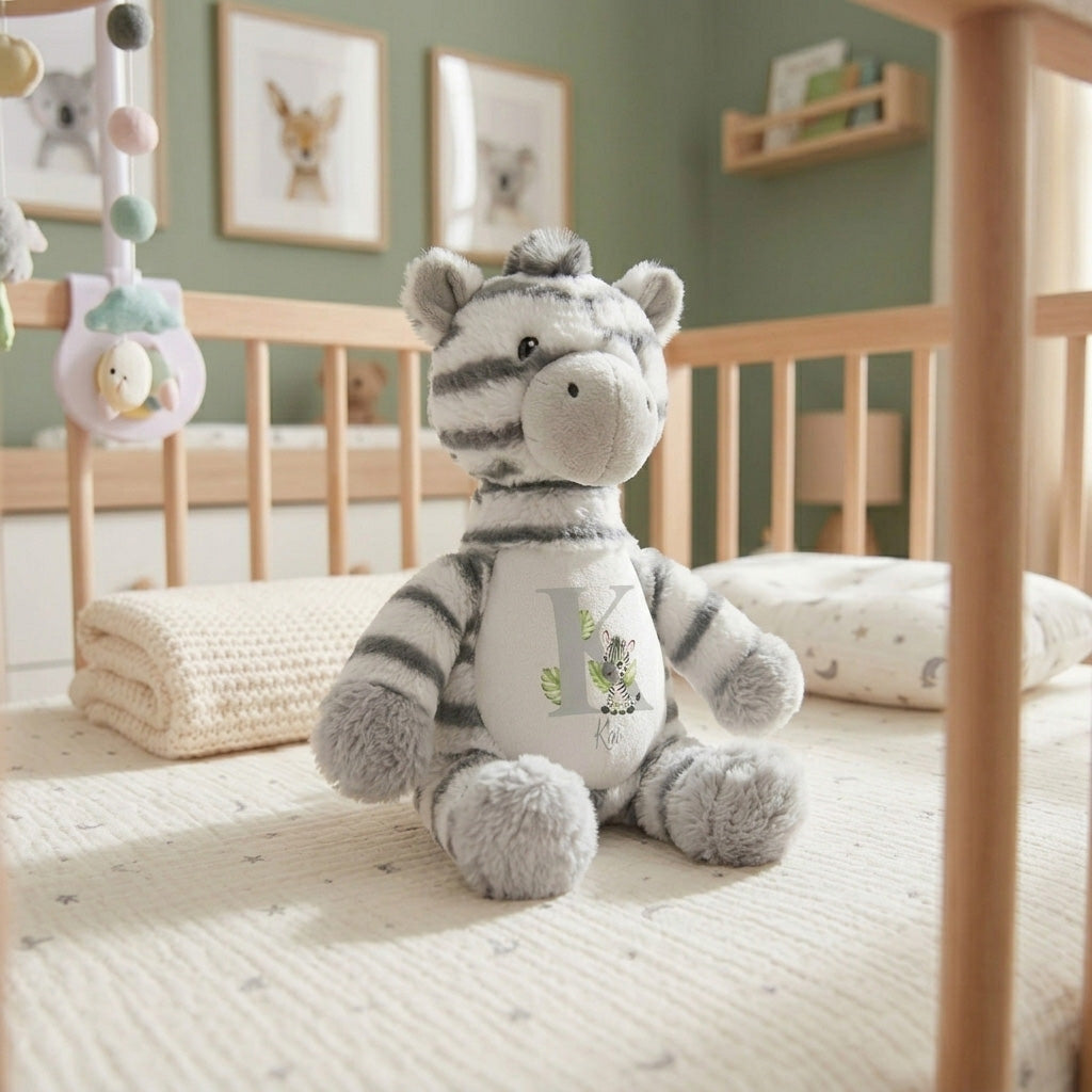 Personalised Alphabet Zebra Teddy Bear 28cm | New Baby, 1st Birthday or Christening Gift