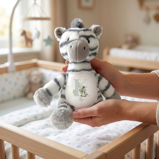 Personalised Alphabet Zebra Teddy Bear 28cm | New Baby, 1st Birthday or Christening Gift