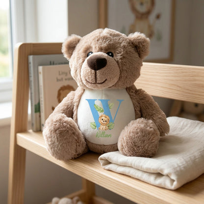 Personalised Animal Alphabet Plush Teddy Bear 25cm | New Baby, Christening & 1st Birthday Gift