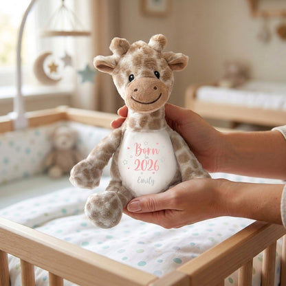 Personalised Born in 2026 Giraffe Teddy Bear 34cm | New Baby, 1st Birthday or Christening Gift