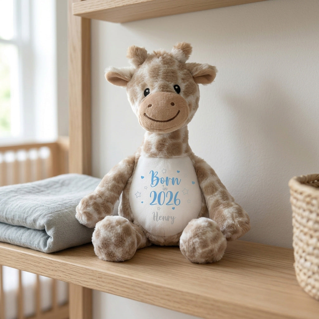Personalised Born in 2026 Giraffe Teddy Bear 34cm | New Baby, 1st Birthday or Christening Gift
