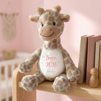 Personalised Born in 2026 Giraffe Teddy Bear 34cm | New Baby, 1st Birthday or Christening Gift