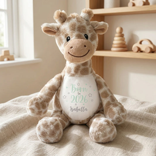 Personalised Born in 2026 Giraffe Teddy Bear 34cm | New Baby, 1st Birthday or Christening Gift