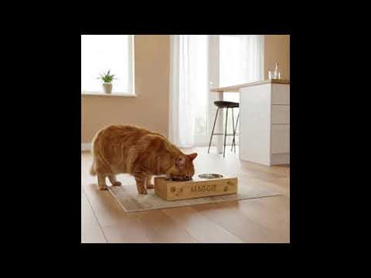 Personalised Wooden Raised Double Cat Bowl