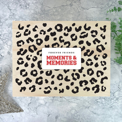 Personalised Leopard Print Wooden Memory Box - Moments & Memories | Birthday Gift for Friends