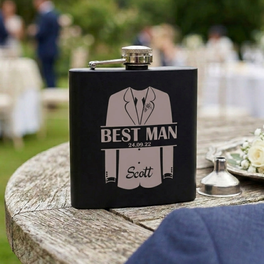 Personalised Engraved Wedding Shirt & Jacket Special Occasion Hip Flask 6oz