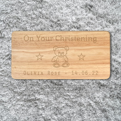 Personalised Rectangular Engraved Wooden Child’s Stool – Teddy Bear Design
