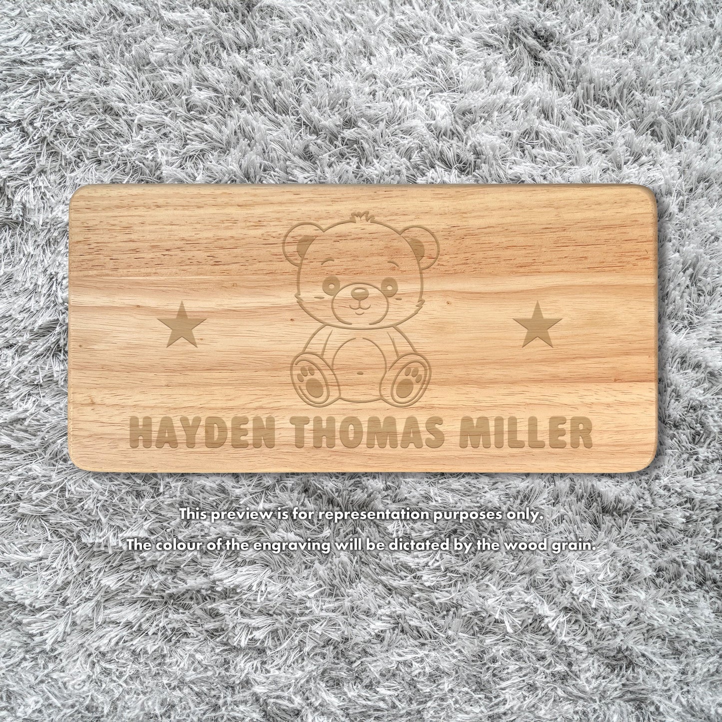 Personalised Engraved Children's Wooden Rectangular Stool Teddy Bear Design | New Baby or Christening Gift
