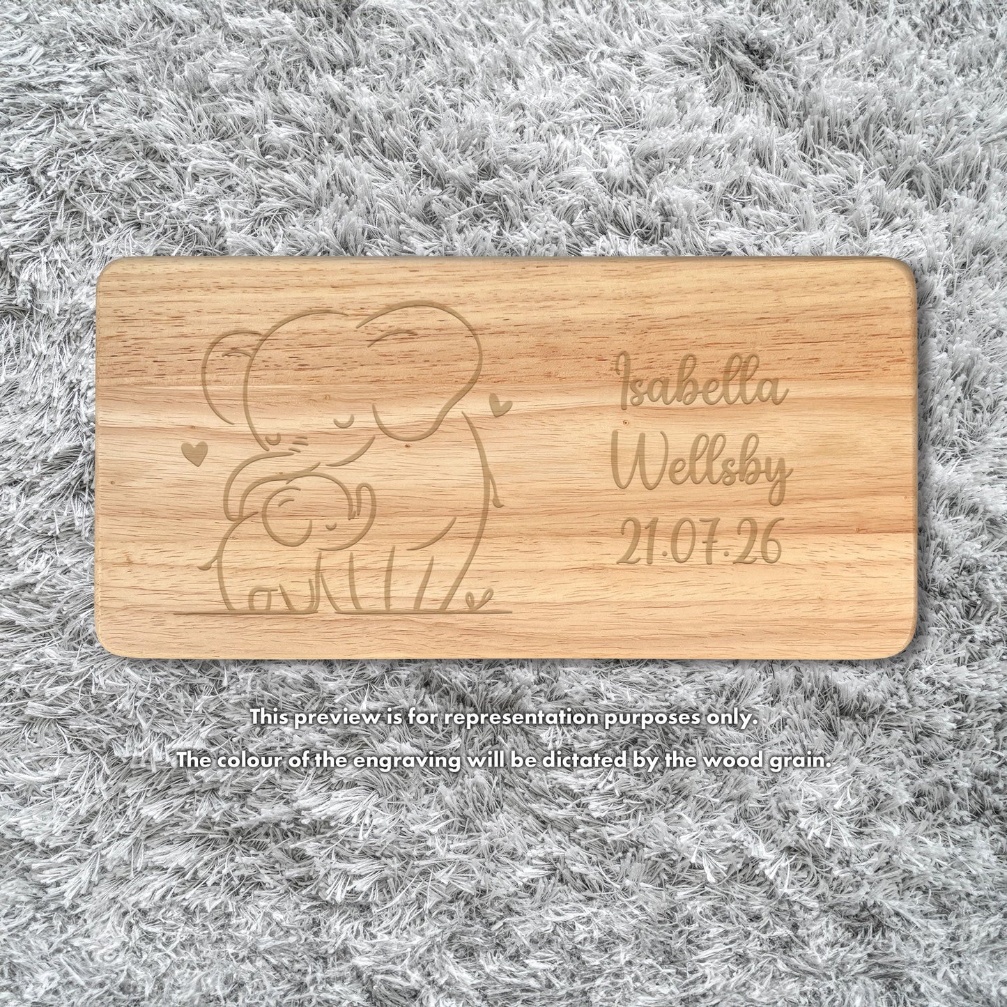 Personalised Engraved Children's Wooden Rectangular Stool Elephant Design | New Baby or Christening Gift