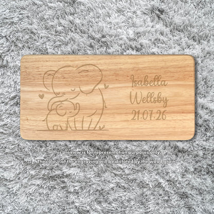 Personalised Engraved Children's Wooden Rectangular Stool Elephant Design | New Baby or Christening Gift
