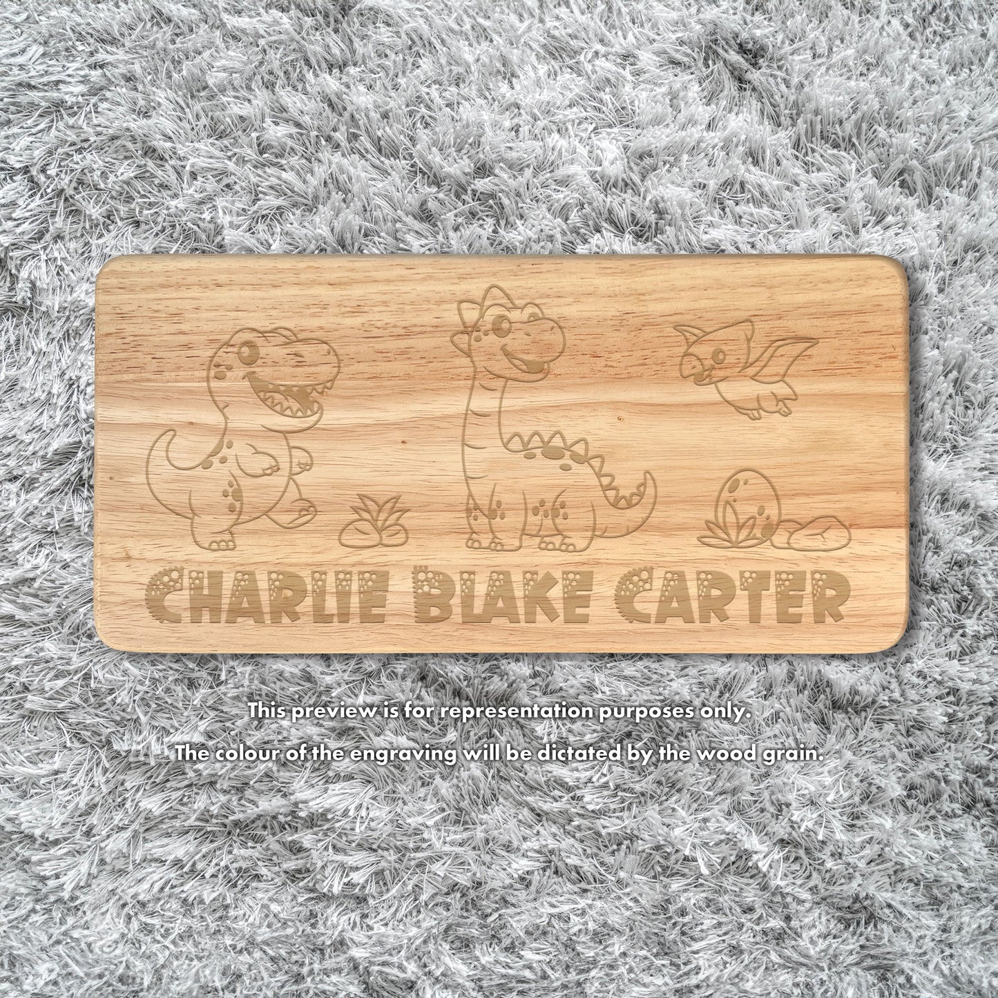 Personalised Engraved Children's Wooden Rectangular Stool Dinosaur Design | New Baby or Christening Gift