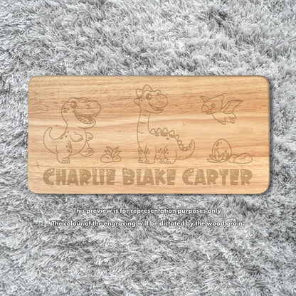 Personalised Engraved Children's Wooden Rectangular Stool Dinosaur Design | New Baby or Christening Gift