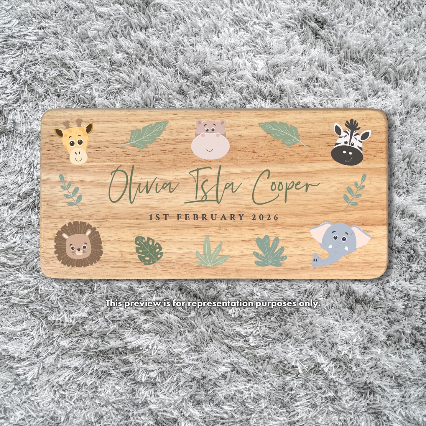 Personalised Children's Wooden Rectangular Stool Jungle Design | New Baby or Christening Gift