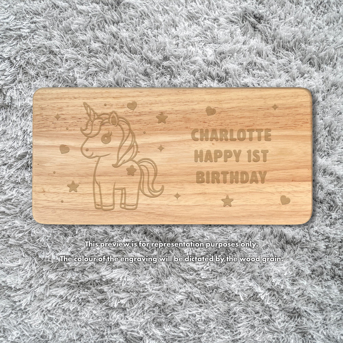 Personalised Engraved Children's Wooden Rectangular Stool Unicorn Design | New Baby, Toddler or Christening Gift
