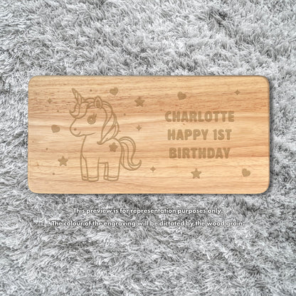 Personalised Engraved Children's Wooden Rectangular Stool Unicorn Design | New Baby, Toddler or Christening Gift