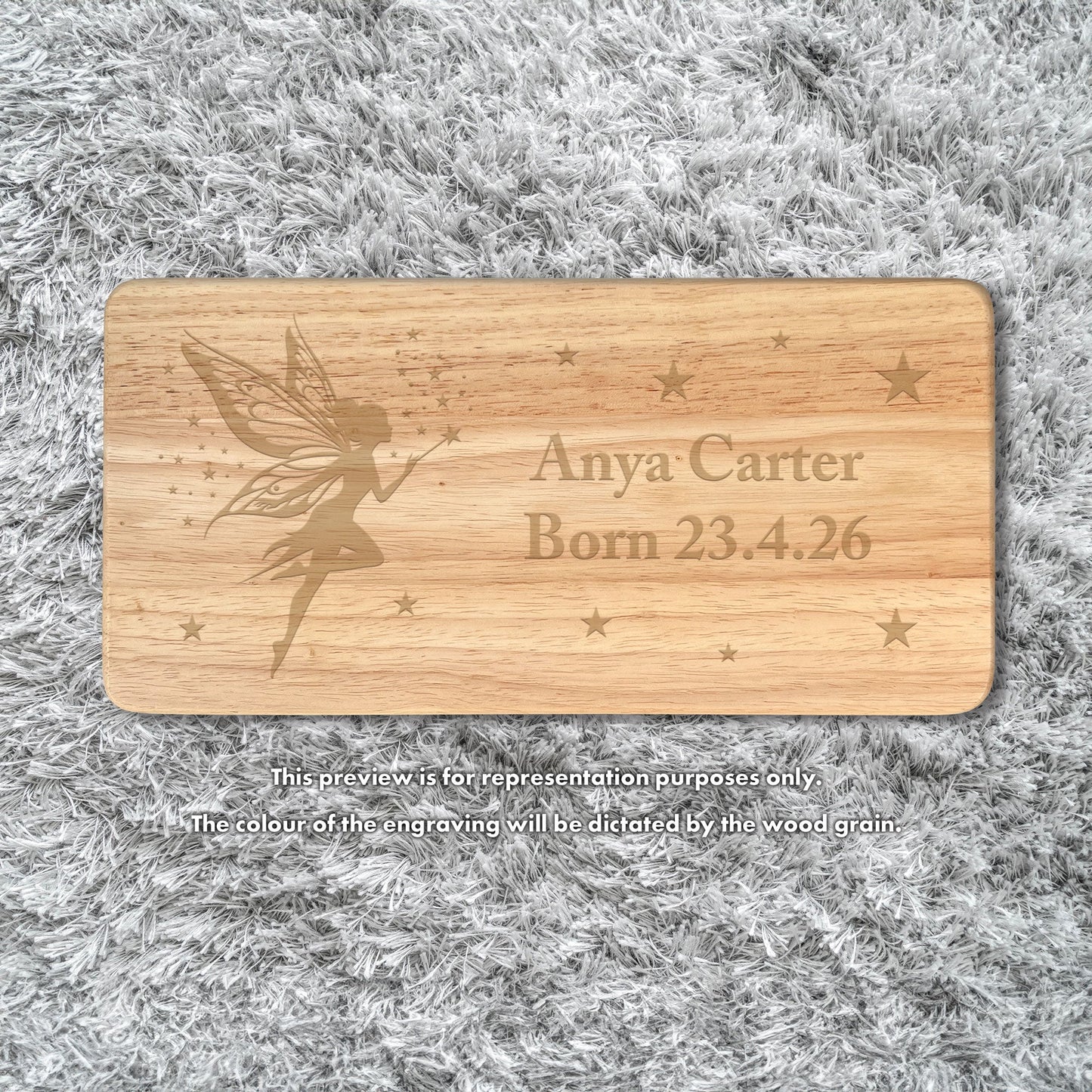 Personalised Engraved Children's Wooden Rectangular Stool Fairy Design | New Baby or Christening Gift