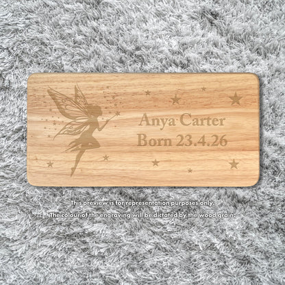 Personalised Engraved Children's Wooden Rectangular Stool Fairy Design | New Baby or Christening Gift