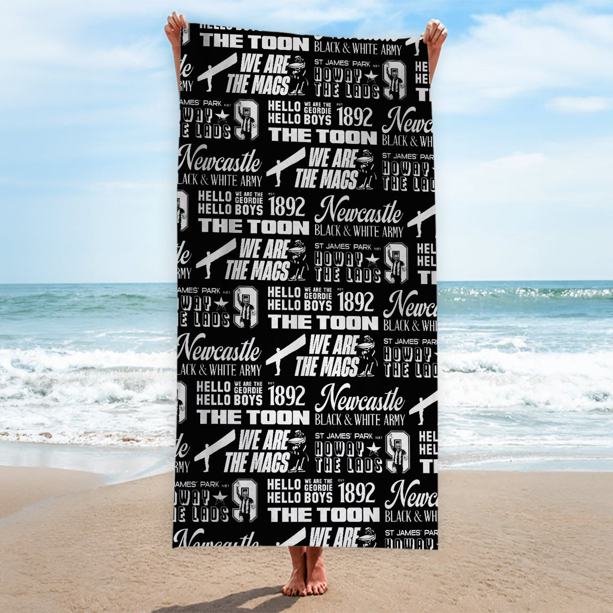 Newcastle - Word Montage - Beach Towel - Microfibre Retro Beach Towel - 150cm x 75cm