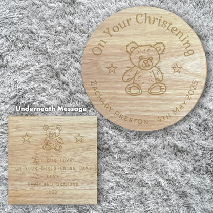 Personalised Engraved Wooden Toddler Stool - Teddy Bear | Custom Step Stool for Kids | Nursery Gift