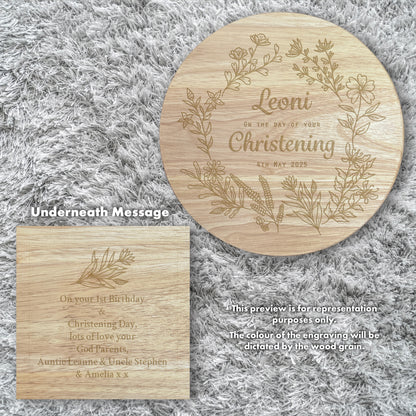 Personalised Engraved Wooden Toddler Stool - Floral | Custom Step Stool for Kids | Nursery Gift