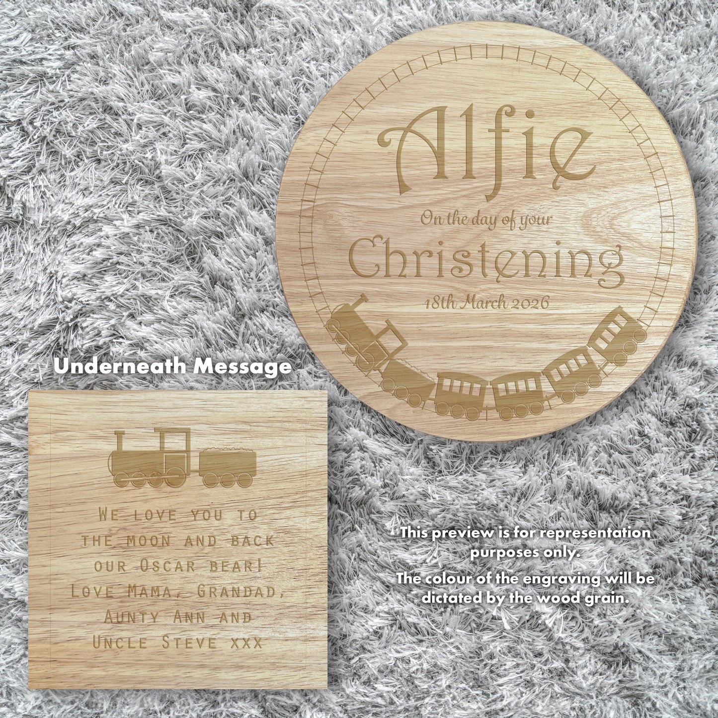 Personalised Engraved Wooden Toddler Stool - Train Set | Custom Step Stool for Kids | Nursery Gift