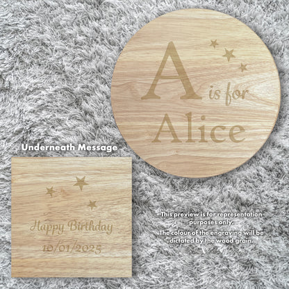 Personalised Engraved Wooden Toddler Stool - Alphabet | Custom Step Stool for Kids | Nursery Gift