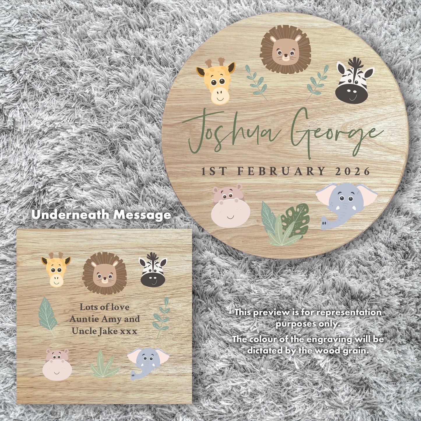 Personalised Wooden Toddler Stool - Jungle Animals | Custom Step Stool for Kids | Nursery Gift