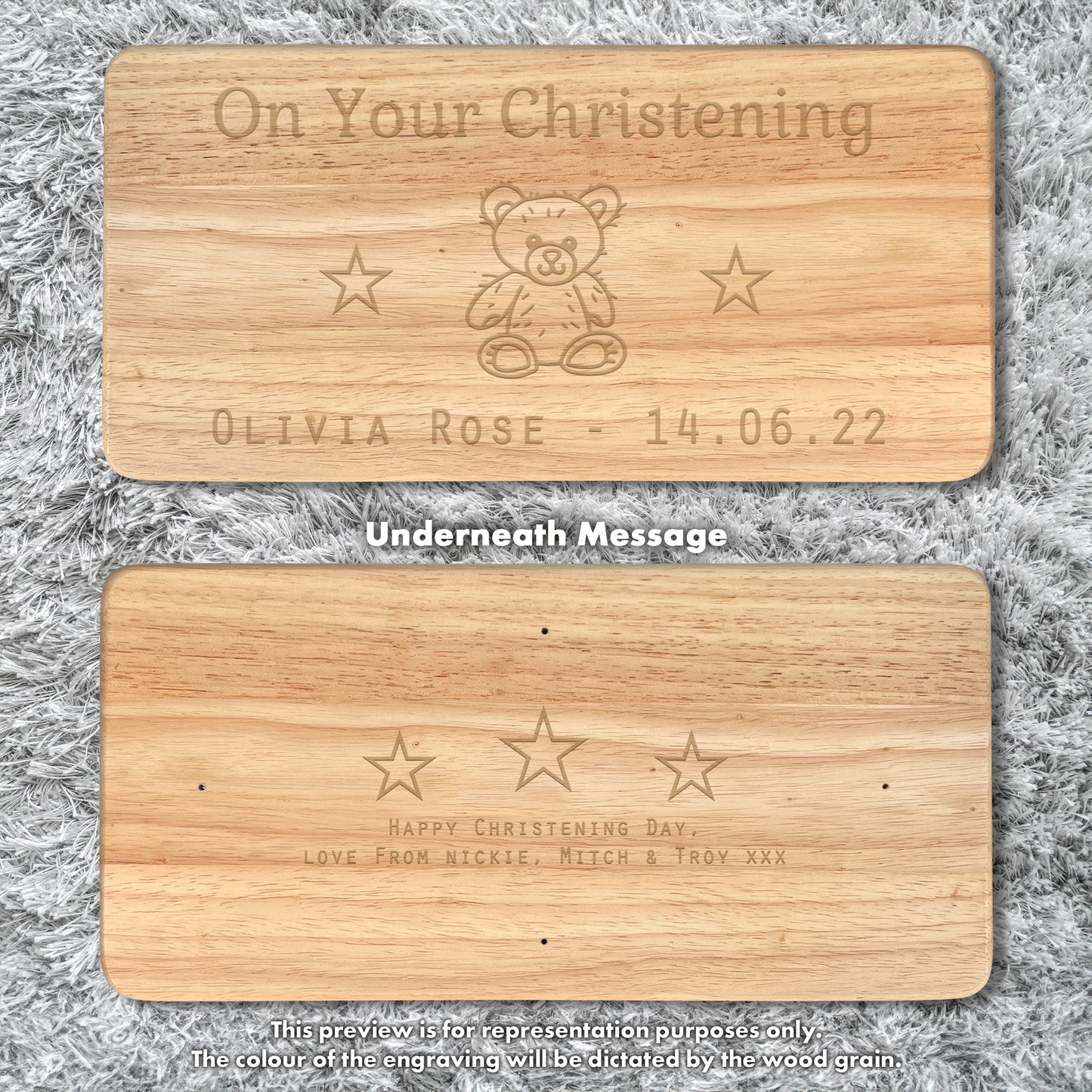 Personalised Rectangular Engraved Wooden Child’s Stool – Teddy Bear Design