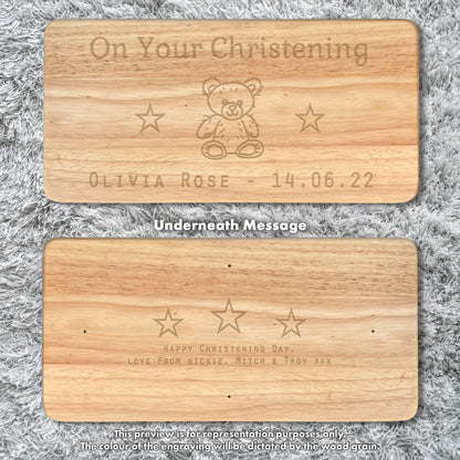 Personalised Rectangular Engraved Wooden Child’s Stool – Teddy Bear Design