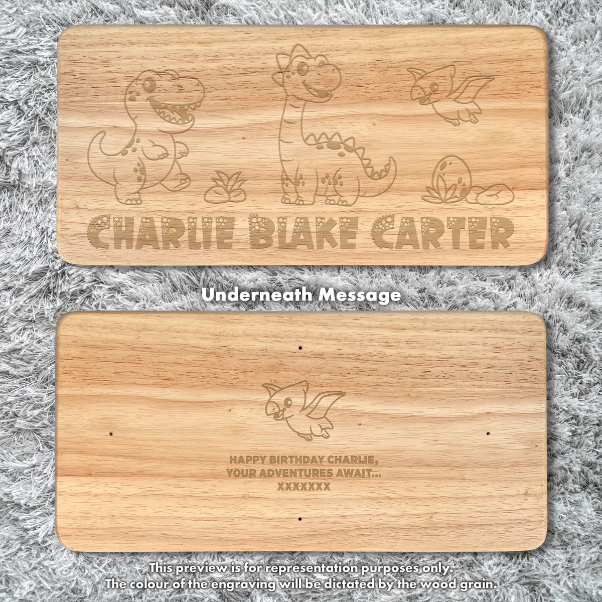 Personalised Engraved Children's Wooden Rectangular Stool Dinosaur Design | New Baby or Christening Gift