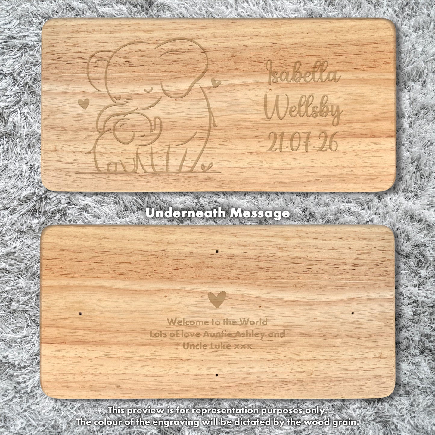 Personalised Engraved Children's Wooden Rectangular Stool Elephant Design | New Baby or Christening Gift