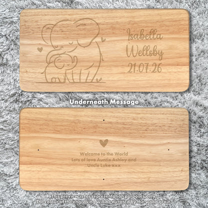 Personalised Engraved Children's Wooden Rectangular Stool Elephant Design | New Baby or Christening Gift