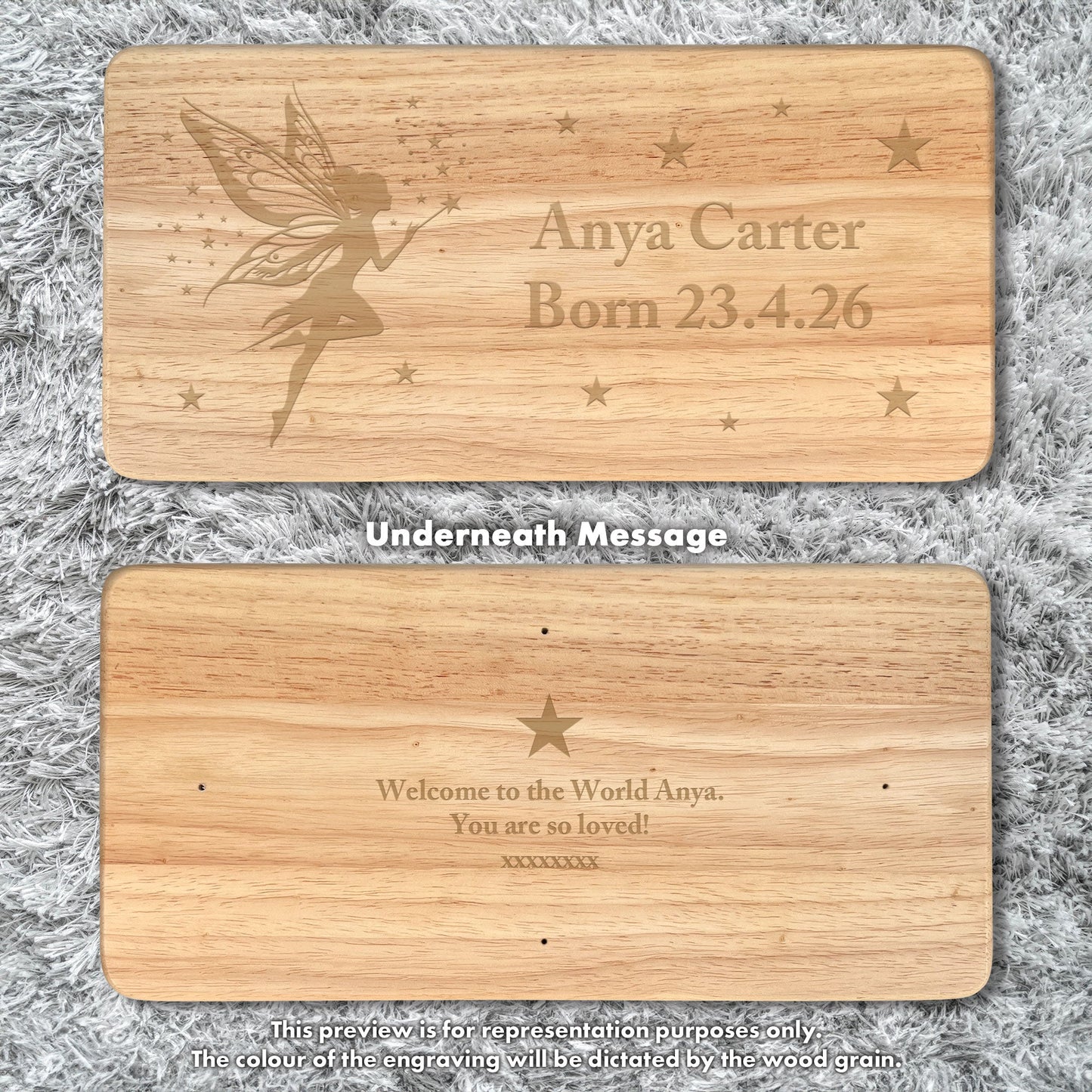 Personalised Engraved Children's Wooden Rectangular Stool Fairy Design | New Baby or Christening Gift