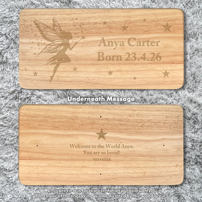 Personalised Engraved Children's Wooden Rectangular Stool Fairy Design | New Baby or Christening Gift