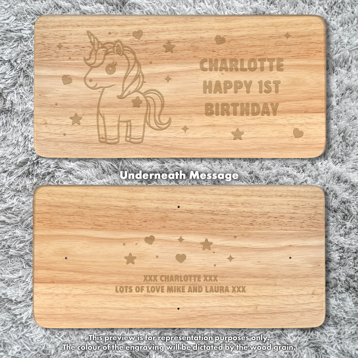 Personalised Engraved Children's Wooden Rectangular Stool Unicorn Design | New Baby, Toddler or Christening Gift