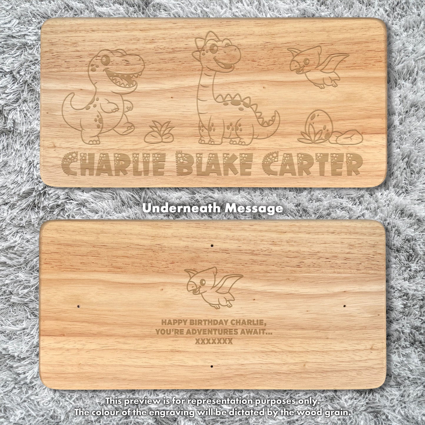 Personalised Engraved Children's Wooden Rectangular Stool Dinosaur Design | New Baby or Christening Gift