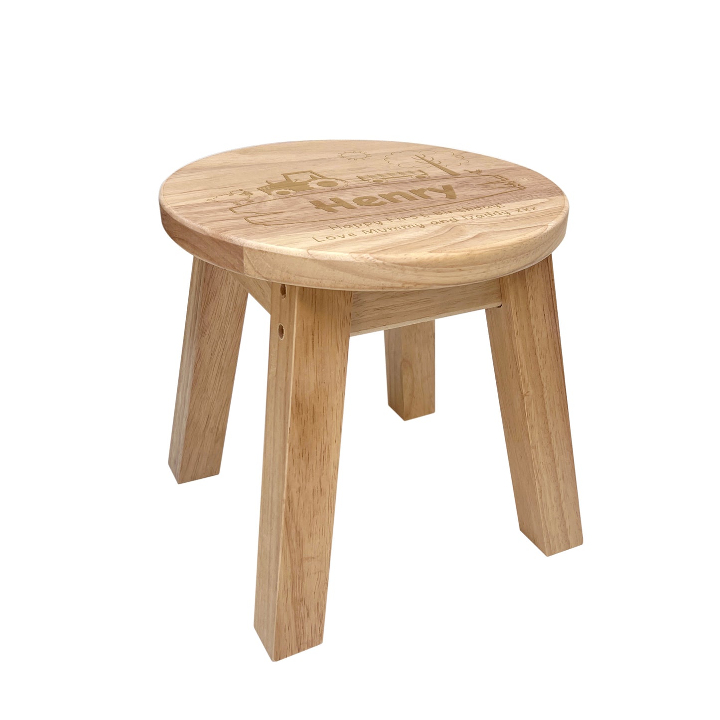 Personalised Engraved Wooden Toddler Stool - Farmyard | Custom Step Stool for Kids | Nursery Gift