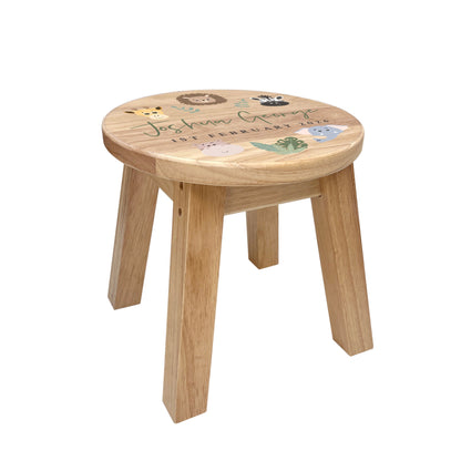 Personalised Wooden Toddler Stool - Jungle Animals | Custom Step Stool for Kids | Nursery Gift