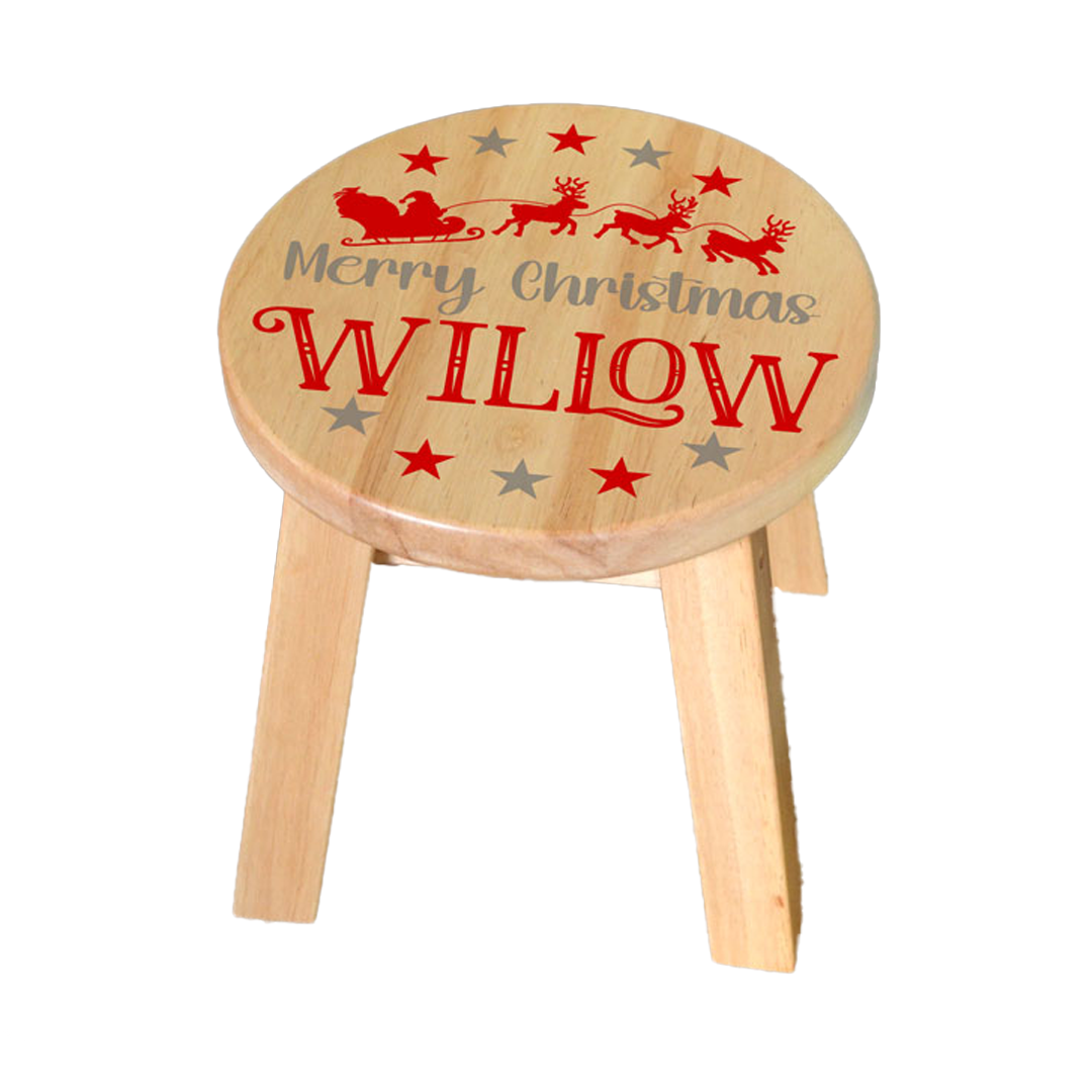 Personalised Engraved Wooden Step Stool for Toddlers and Children with Christmas Design