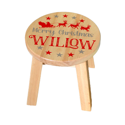 Personalised Engraved Wooden Step Stool for Toddlers and Children with Christmas Design