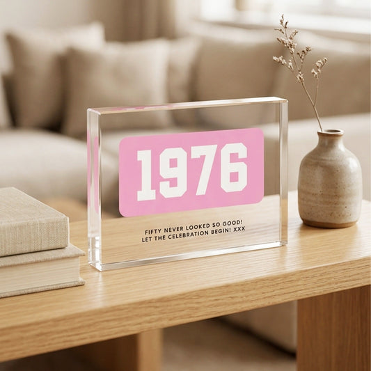 Personalised Year Milestone Giant Crystal Block | Birthday or Anniversary Gift