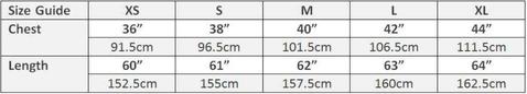 Size guide for personalised onesies for adults