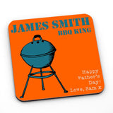Personalised BBQ King Coaster in Hardboard, Cork or Glass Coaster Always Personal 