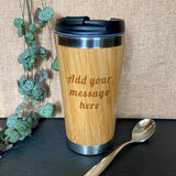 Personalised Engraved Bamboo Travel Cup Insulated Flask Always Personal 