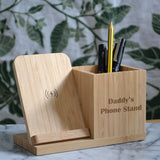 Personalised Bamboo Pencil Pot with 10W Wireless Charger - Eco-Friendly Desk Organizer